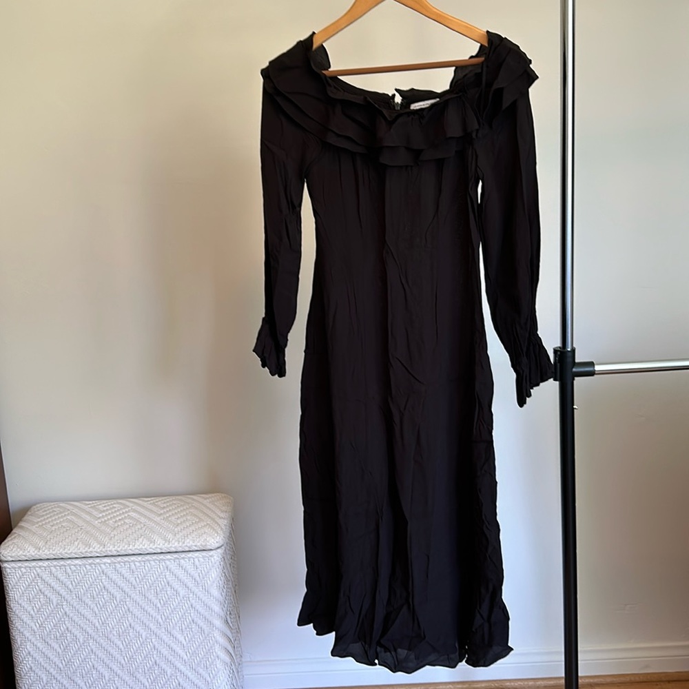 & Other Stories Black Ruffle-Trim Midi Dress